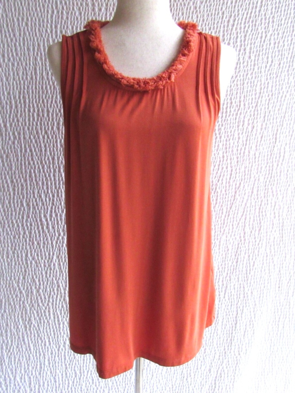 Rust Orange Solid Tank Tunic Shirt Ruffle Collar Sleeveless Soft Surroundings PS
